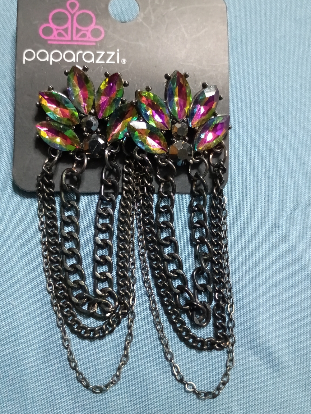 Paparazzi Multicolor Iridescent Marquise Crystal Chain Tassel Earrings
